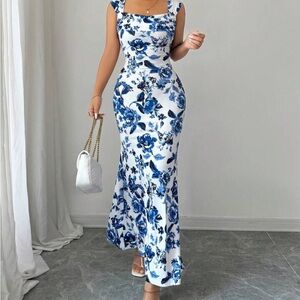 Floral Blue and White Maxi Dress